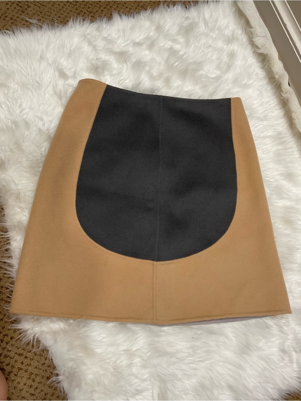 TSE Camel Mini 100% Cashmere  Skirt with Black Front Panel